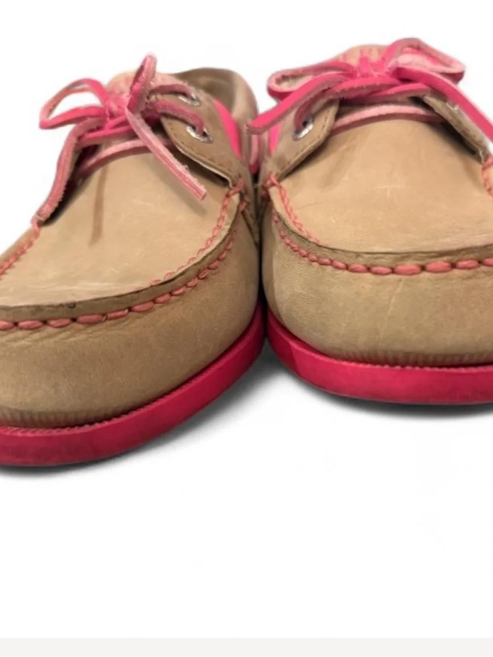Sperry Kids Tan Leather Moccasins with Pink Accents